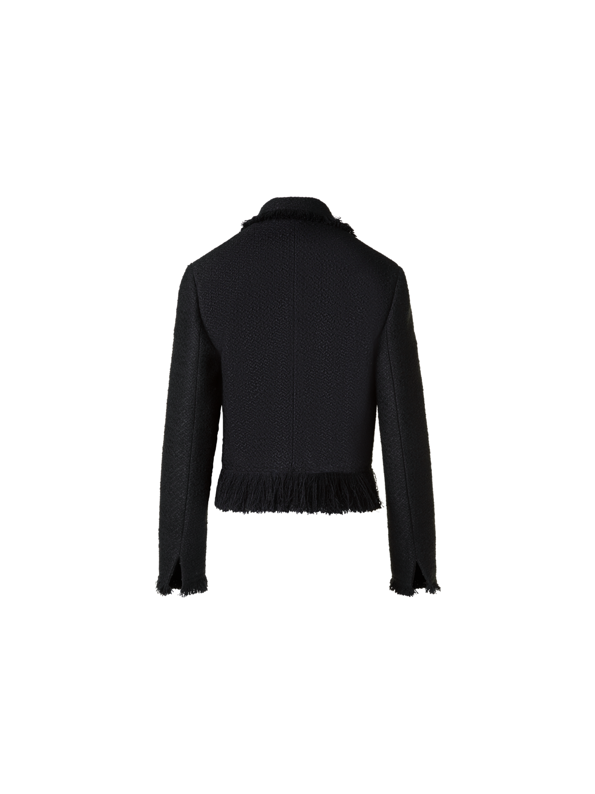 Designer Kurze Bouclé Tweed Jacke mit Fransen - Schwarz