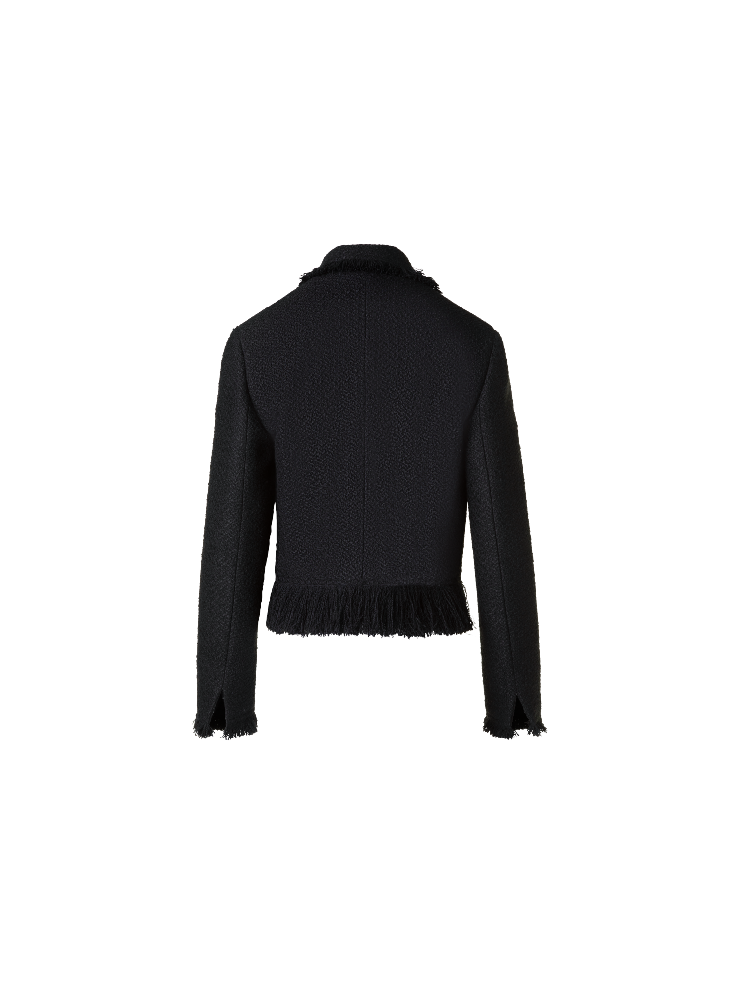 Designer Kurze Bouclé Tweed Jacke mit Fransen - Schwarz