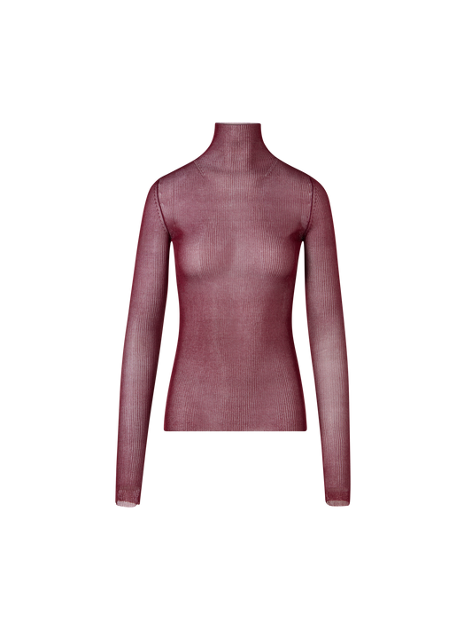 Designer Transparenter Feinripp-Pullover aus Seide - Rot