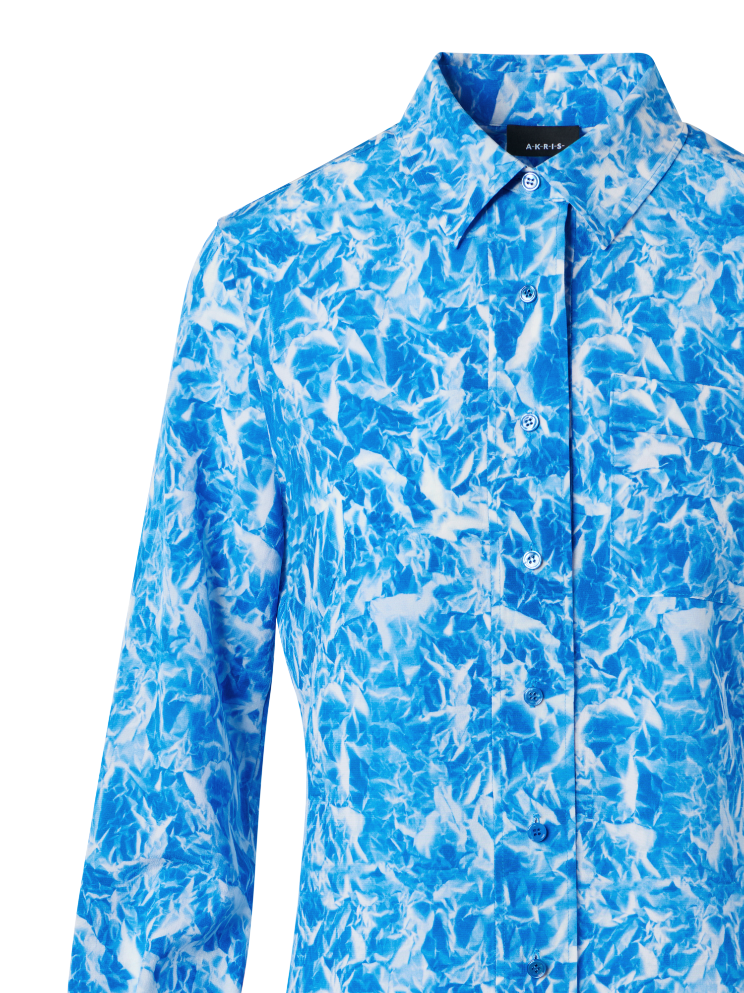 Designer Tunika-Bluse aus Seidenkrepp mit Whitecaps-Print - Dunkelblau - Ecru