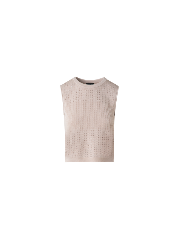 Designer Ajouré-Strickoberteil aus Seiden-Baumwolle - Beige
