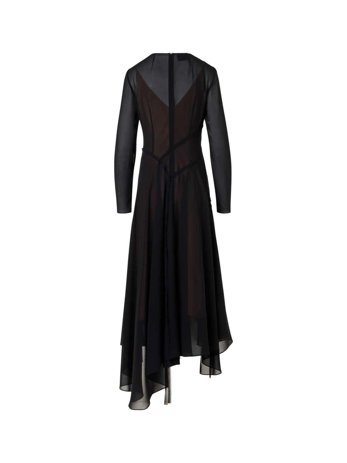 Designer Asymmetrisches Midikleid aus Georgette mit offenen Kanten - Schwarz