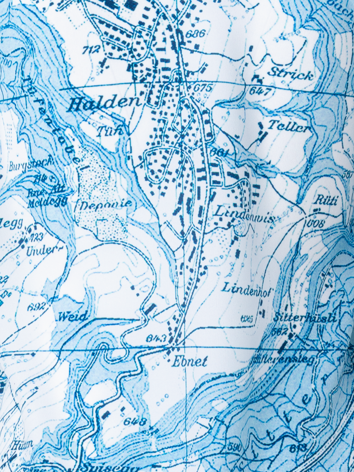 Designer Seidenbluse mit St. Gallen Map Druck - Blau - Bunt