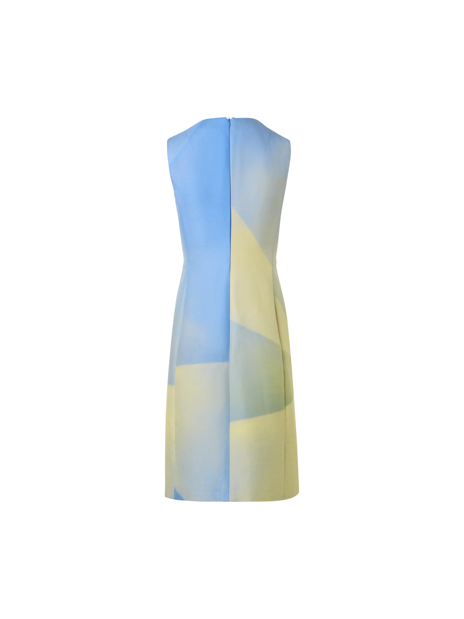 Designer Doubleface-Kleid aus Seidenbaumwolle mit Sonnenstrahlen-Print - Blau - Bunt - Gelb