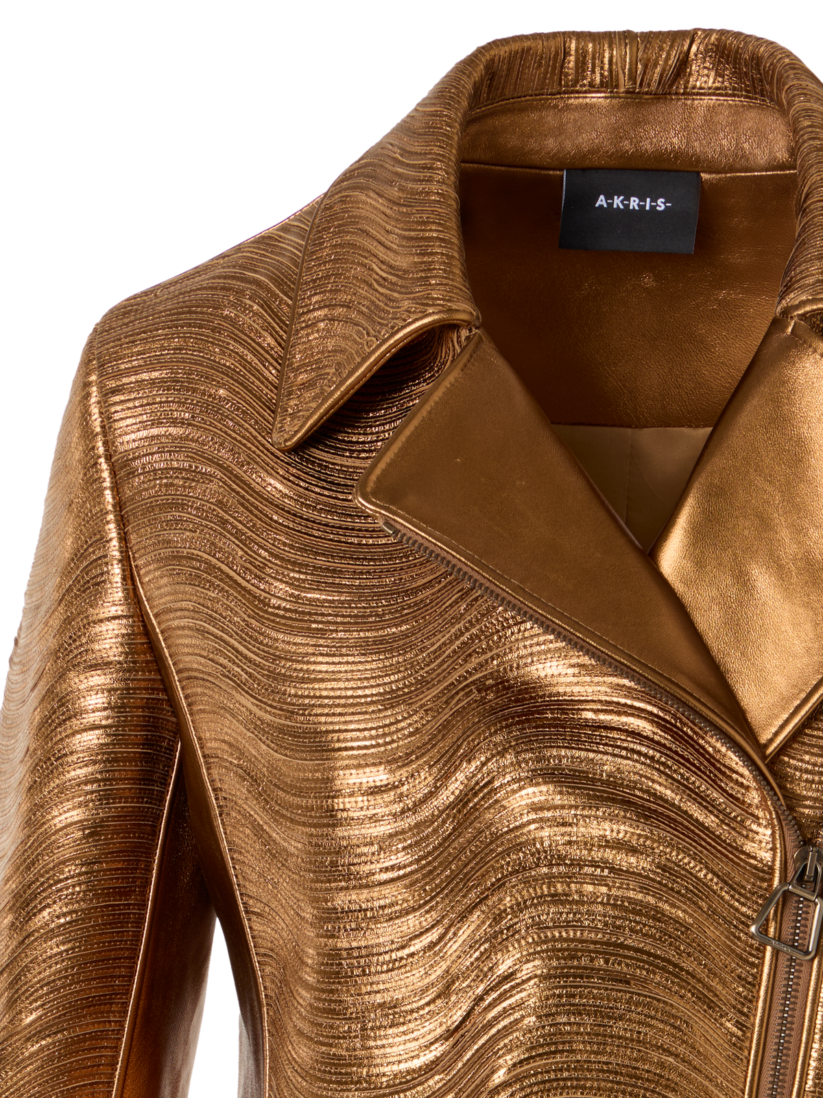 Designer Kurze Lamé-Lederjacke mit Streifenstickerei - Gold