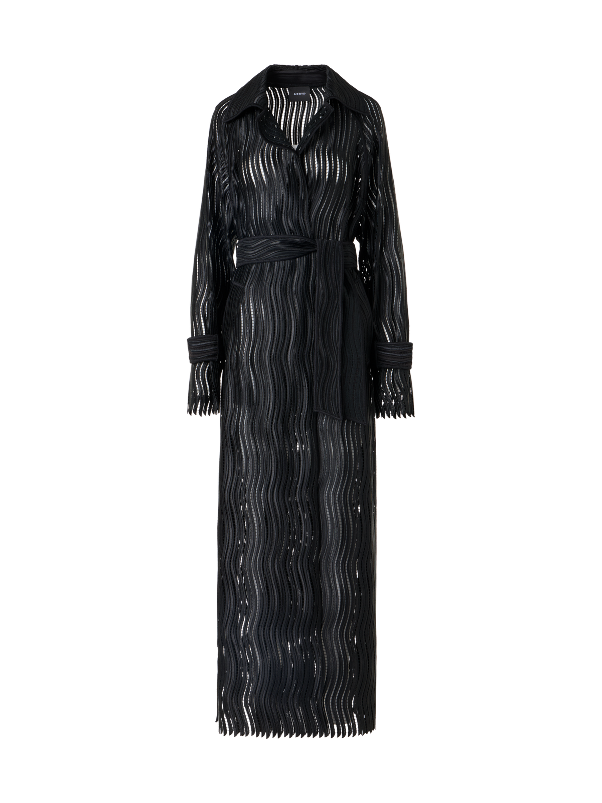 Designer Estelle langer Mantel aus Wave-Guipure - Schwarz