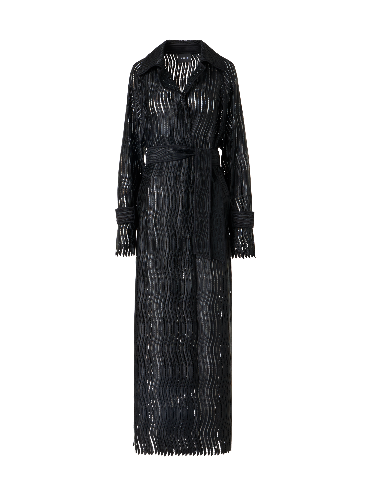 Designer Estelle langer Mantel aus Wave-Guipure - Schwarz