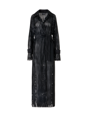 Designer Estelle langer Mantel aus Wave-Guipure - Schwarz