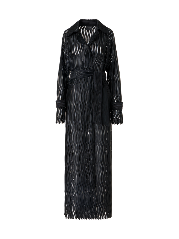 Designer Estelle langer Mantel aus Wave-Guipure - Schwarz