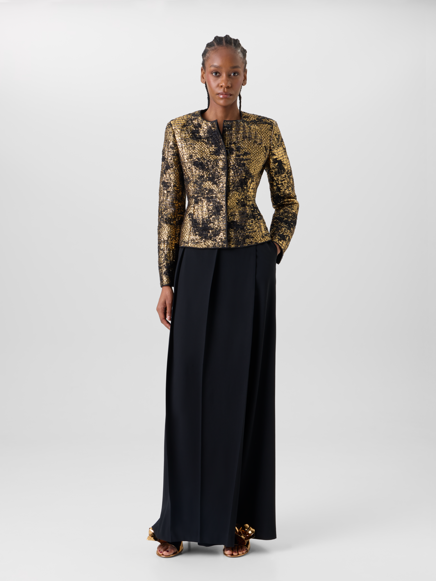 Designer Taillierte Jacke in Fragmented Jacquard - Bunt - Gold 