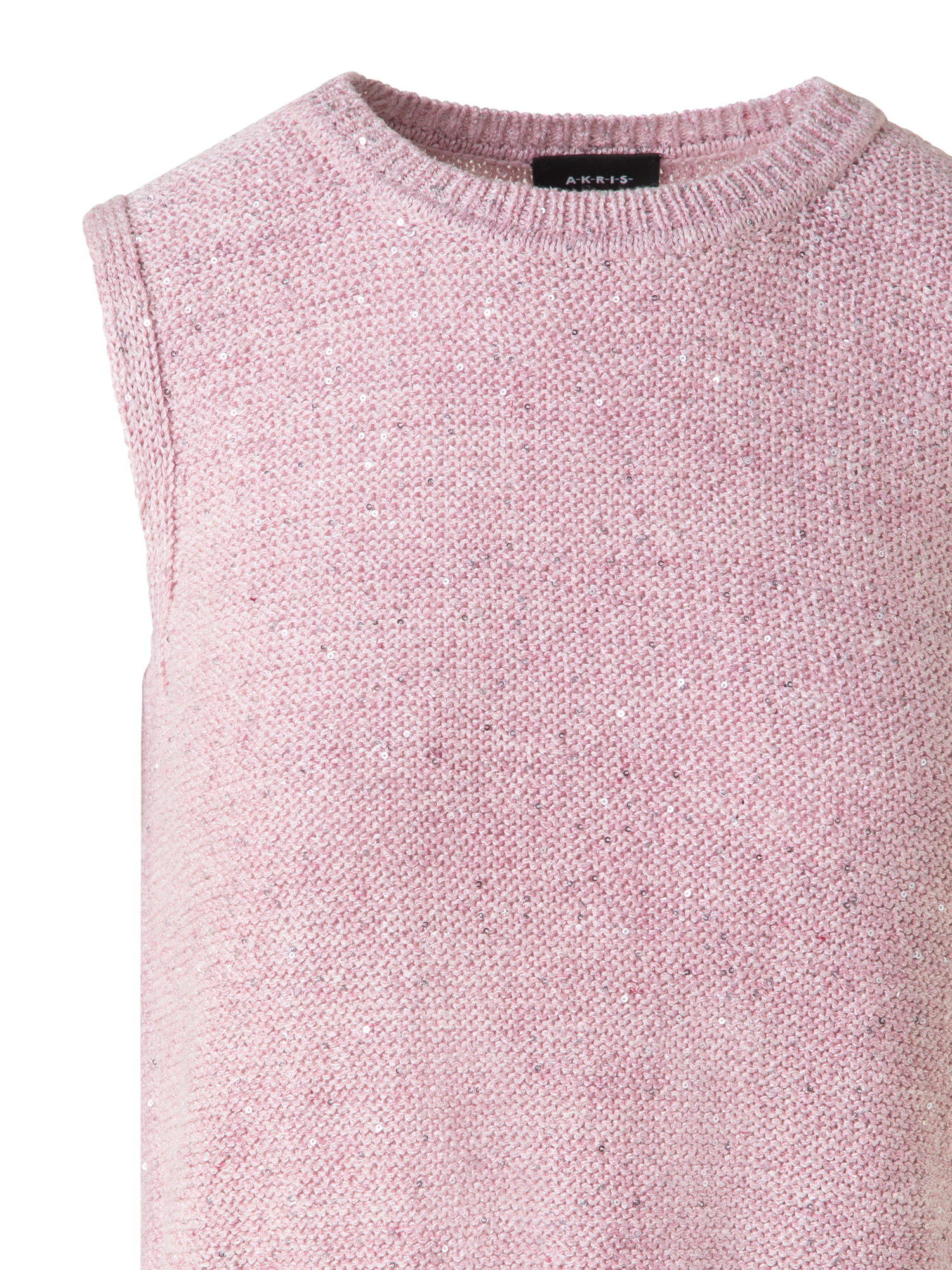 Designer Leinen-Baumwoll-Strick-Top mit Mikro-Pailletten - Rosa