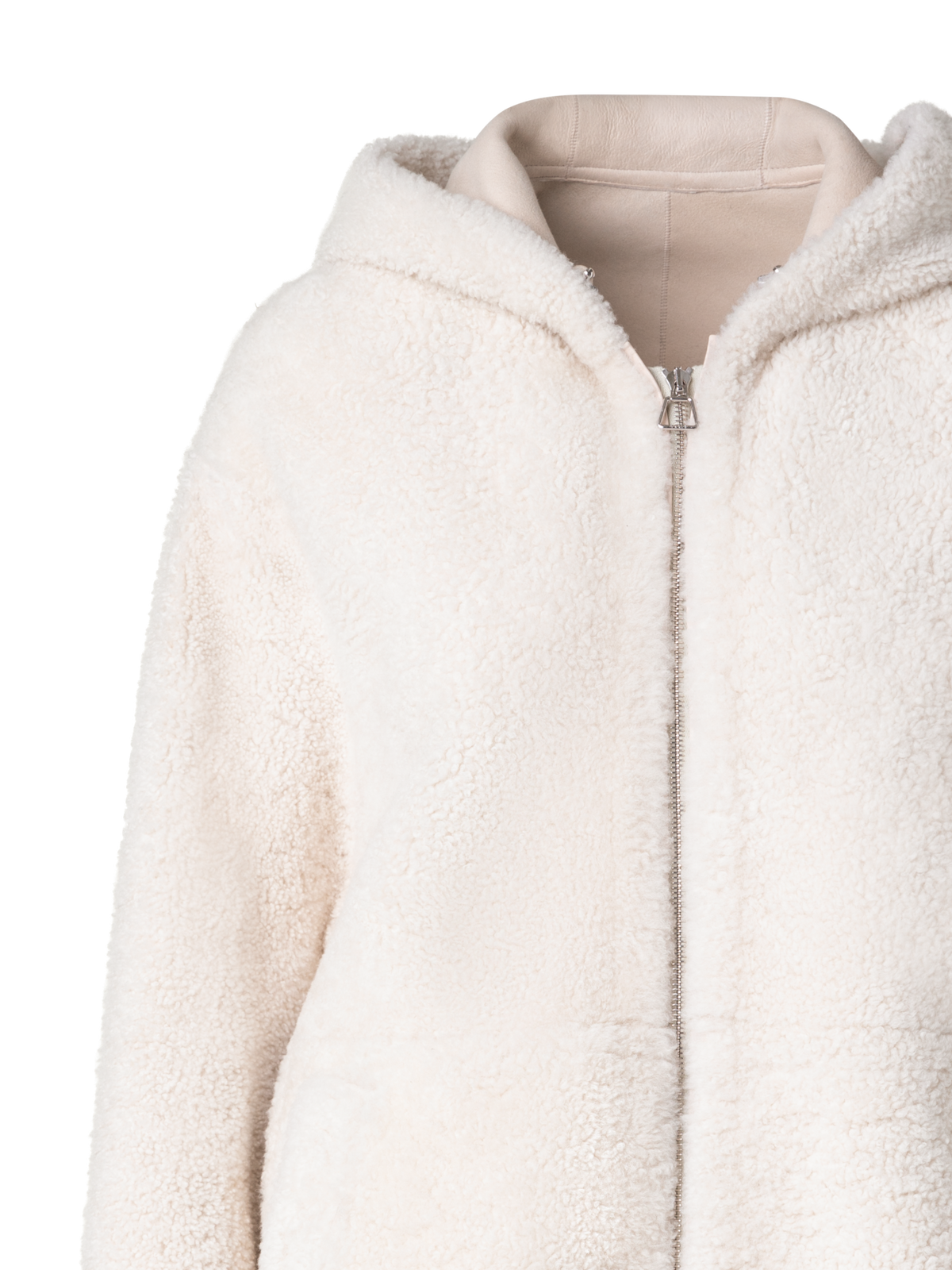 Designer Oversize-Shearling-Lederjacke mit Kapuze - Ecru - Weiss