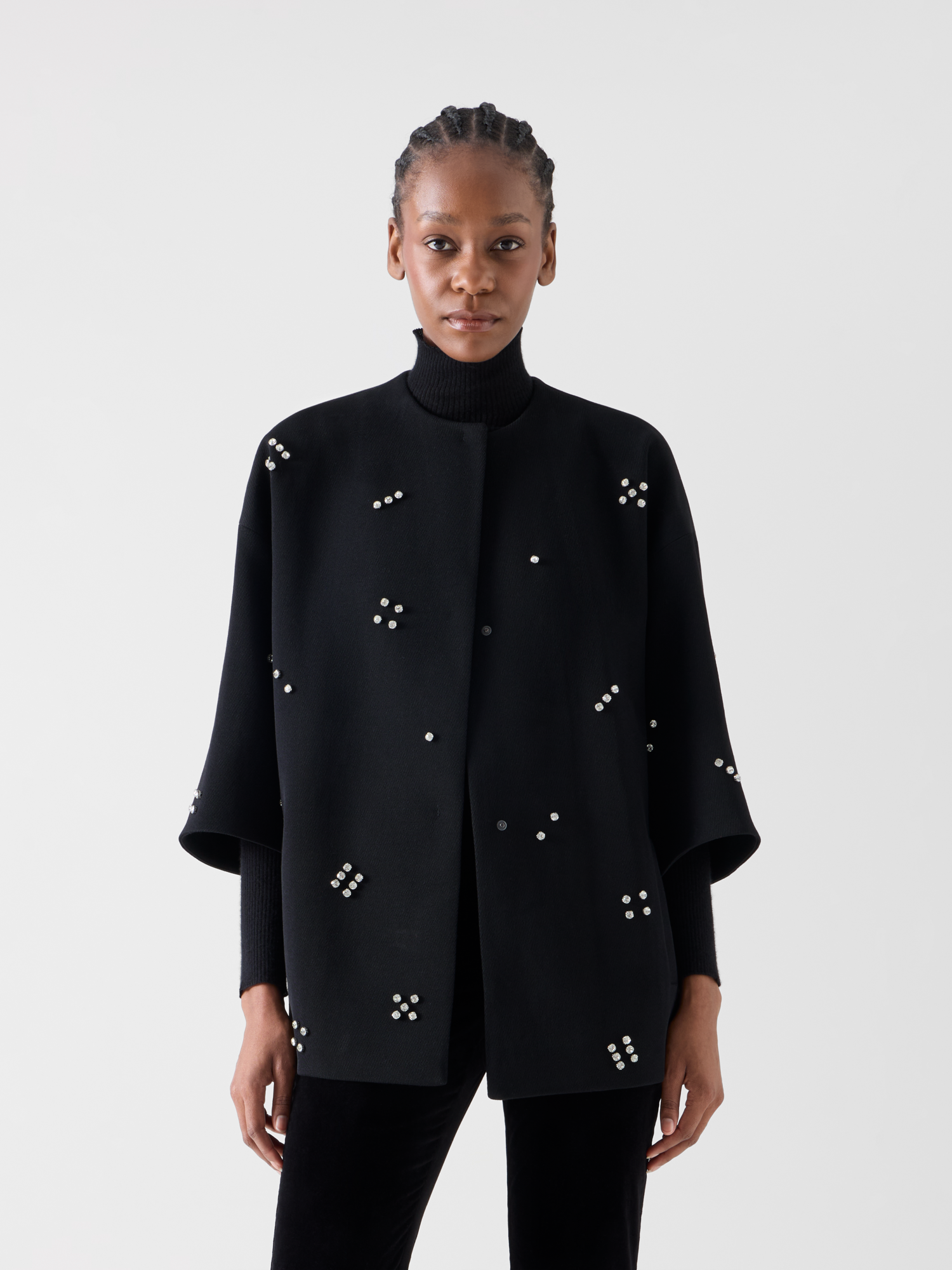 Designer Car Coat mit Diamond Dice Dot Verzierung - Schwarz 