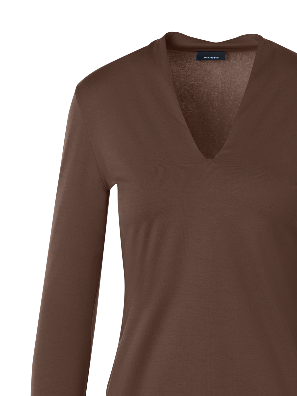 Designer T-Shirt aus Baumwoll-Stretch-Jersey mit V-Ausschnitt - Braun