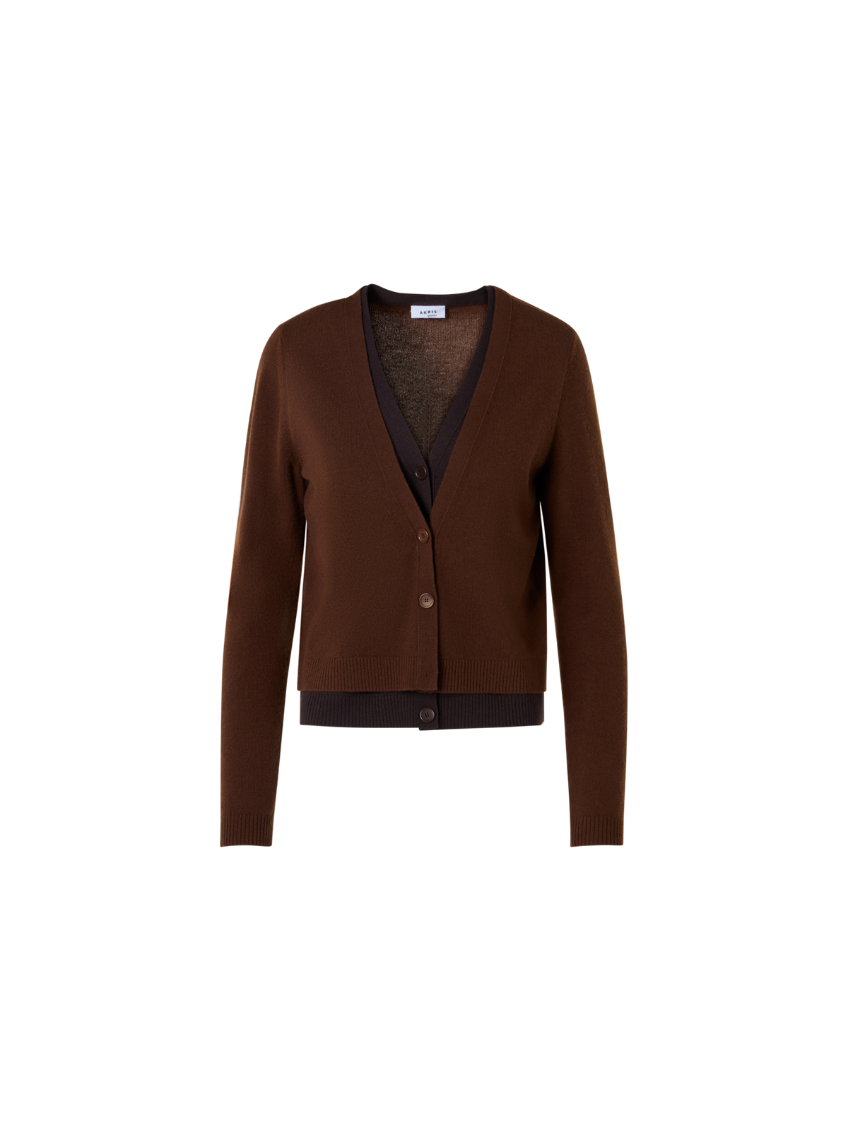 Designer Wolle-Kaschmir Cardigan mit Trompe-l'Oeil V-Einsatz - Braun