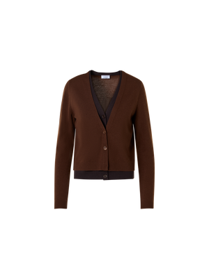 Designer Wolle-Kaschmir Cardigan mit Trompe-l'Oeil V-Einsatz - Braun