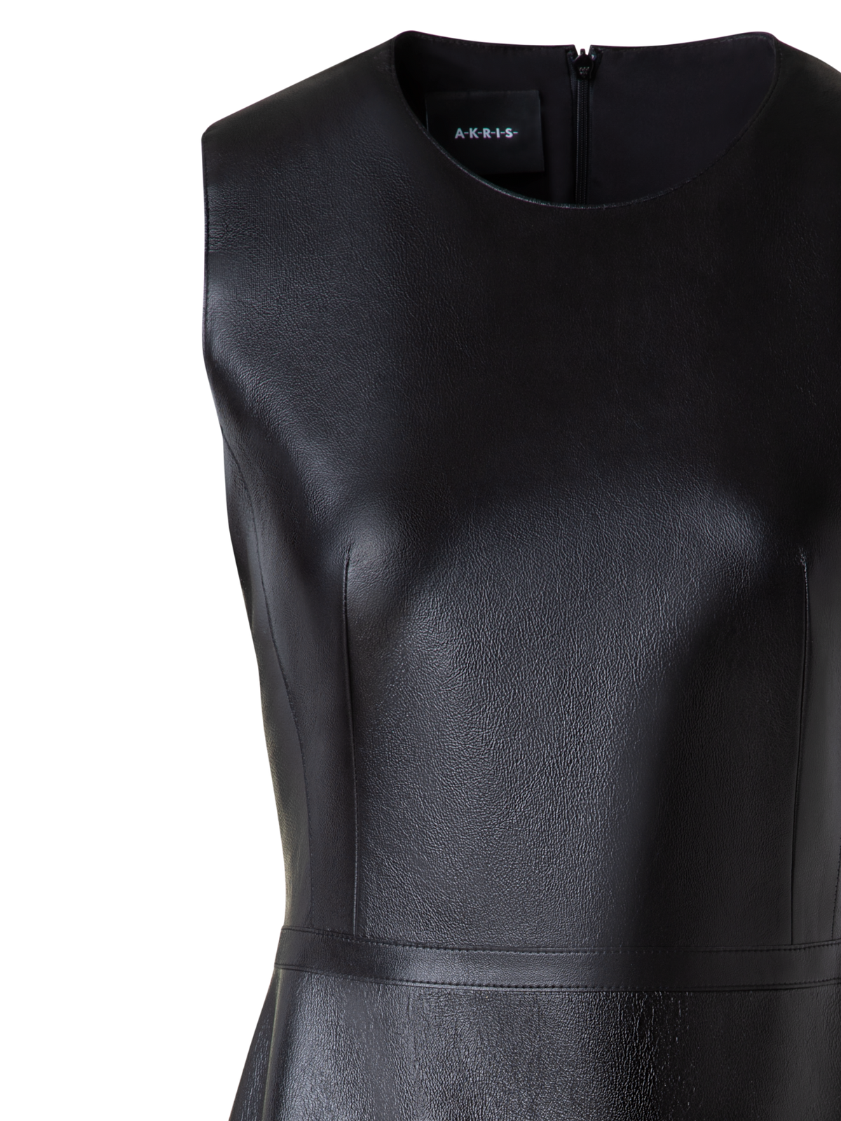 Designer Etuikleid aus lackiertem Leder in A-Linie - Schwarz