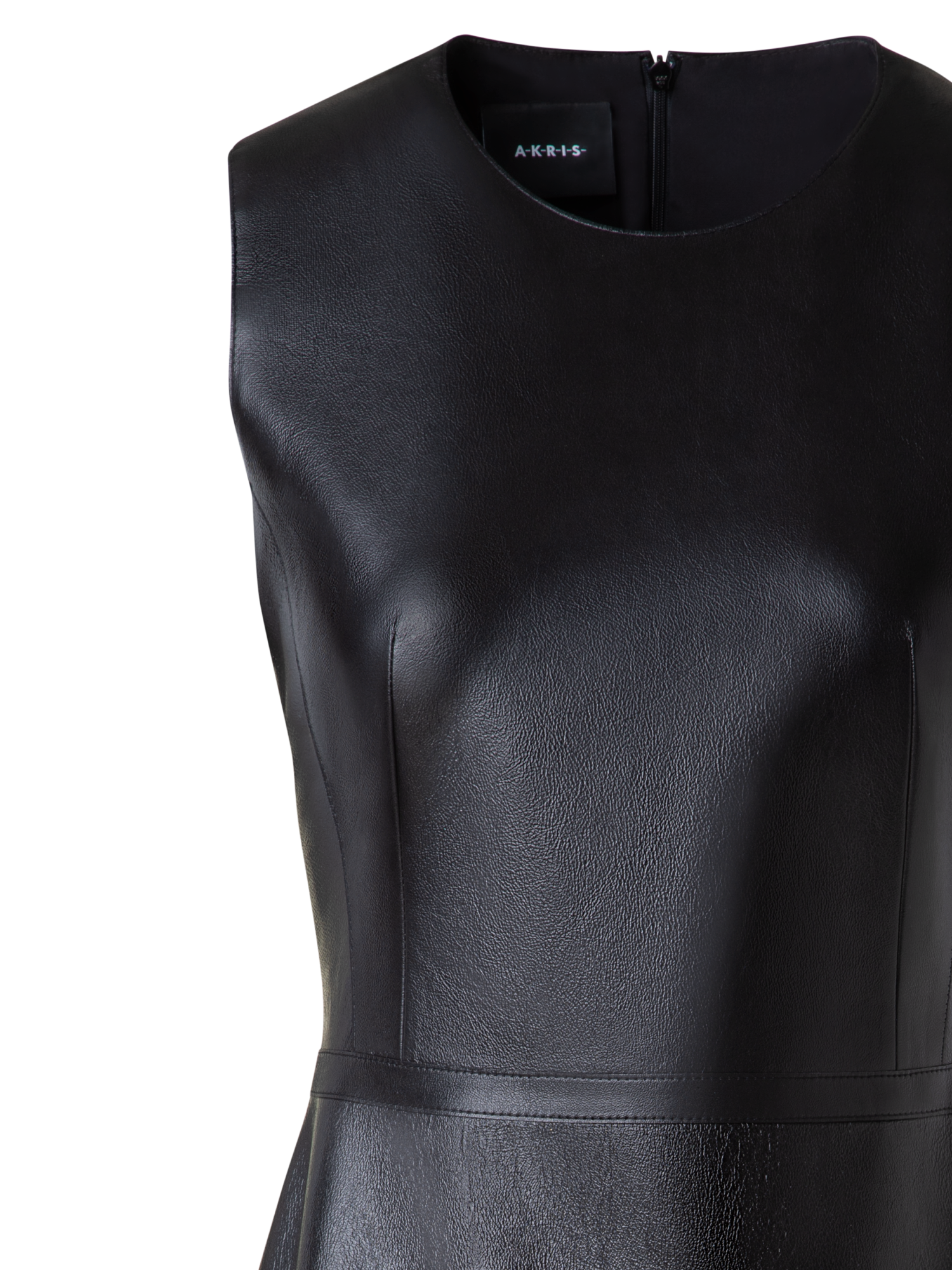 Designer Etuikleid aus lackiertem Leder in A-Linie - Schwarz