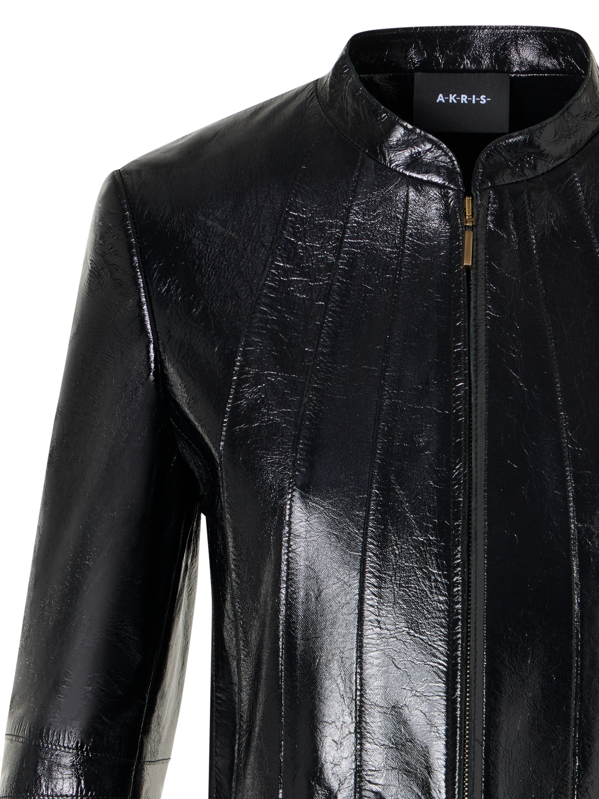 Designer Kurze taillierte Jacke aus lackiertem Nappaleder - Schwarz