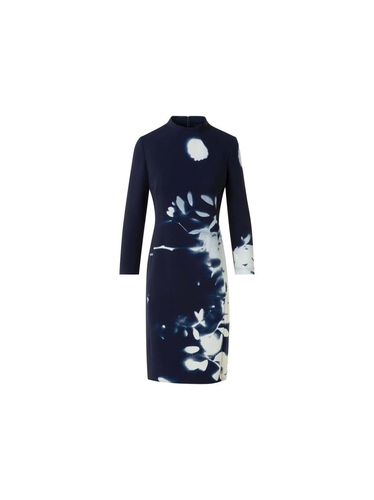 Designer Kurzes Woll Stehkragen Kleid Wildflower Print - Dunkelblau - Blau - Bunt