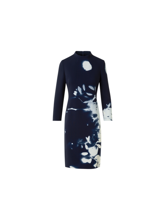 Designer Kurzes Woll Stehkragen Kleid Wildflower Print - Dunkelblau - Blau - Bunt