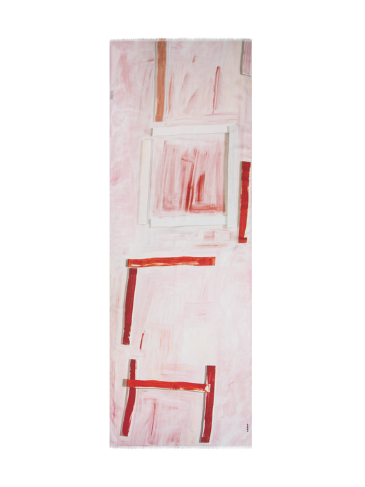 Designer Schal aus Kaschmir und Seide mit Ohayo-Druck - Rosa