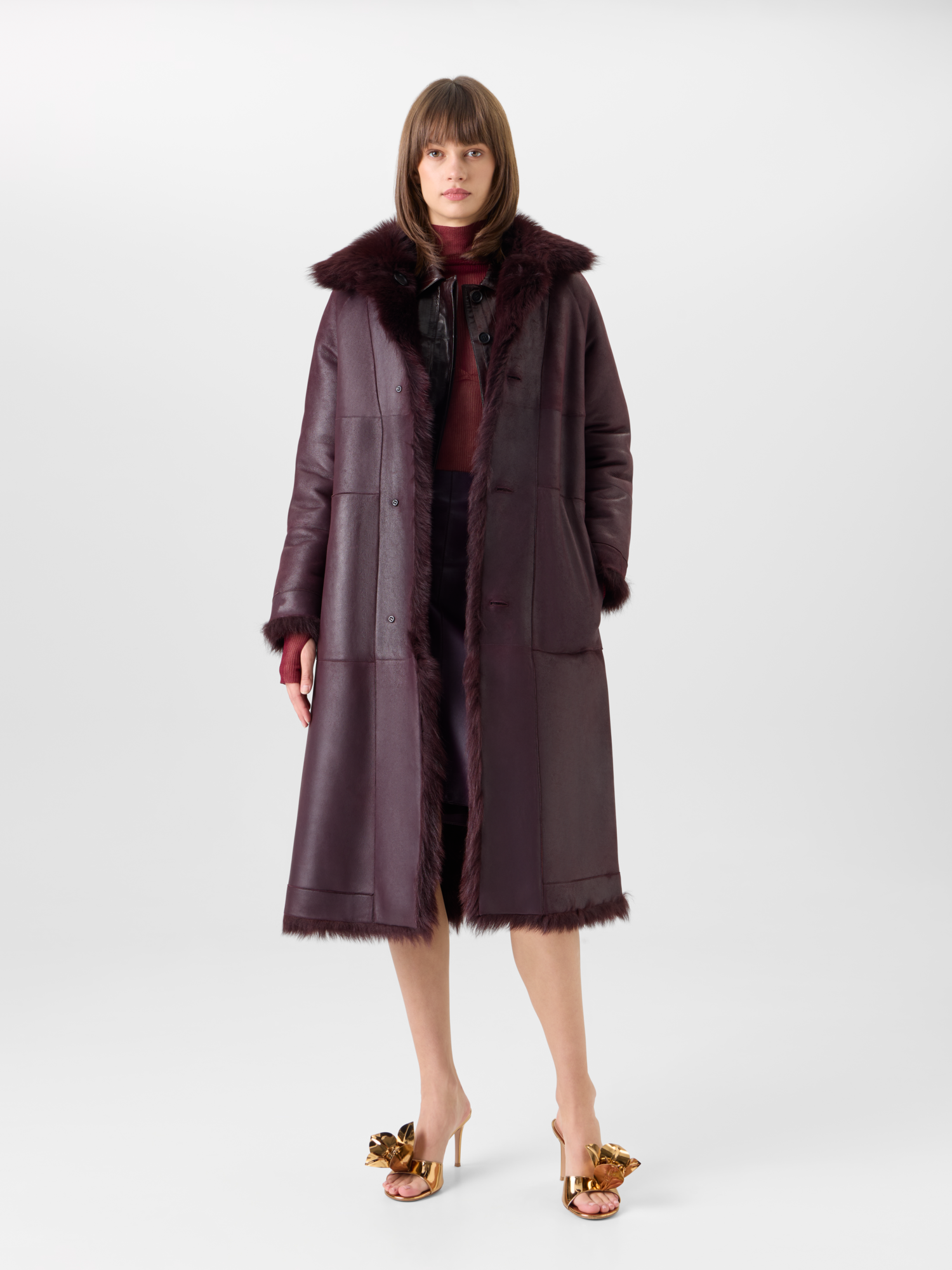 Designer Langer Oversize-Mantel aus Toscana-Shearling - Rot 