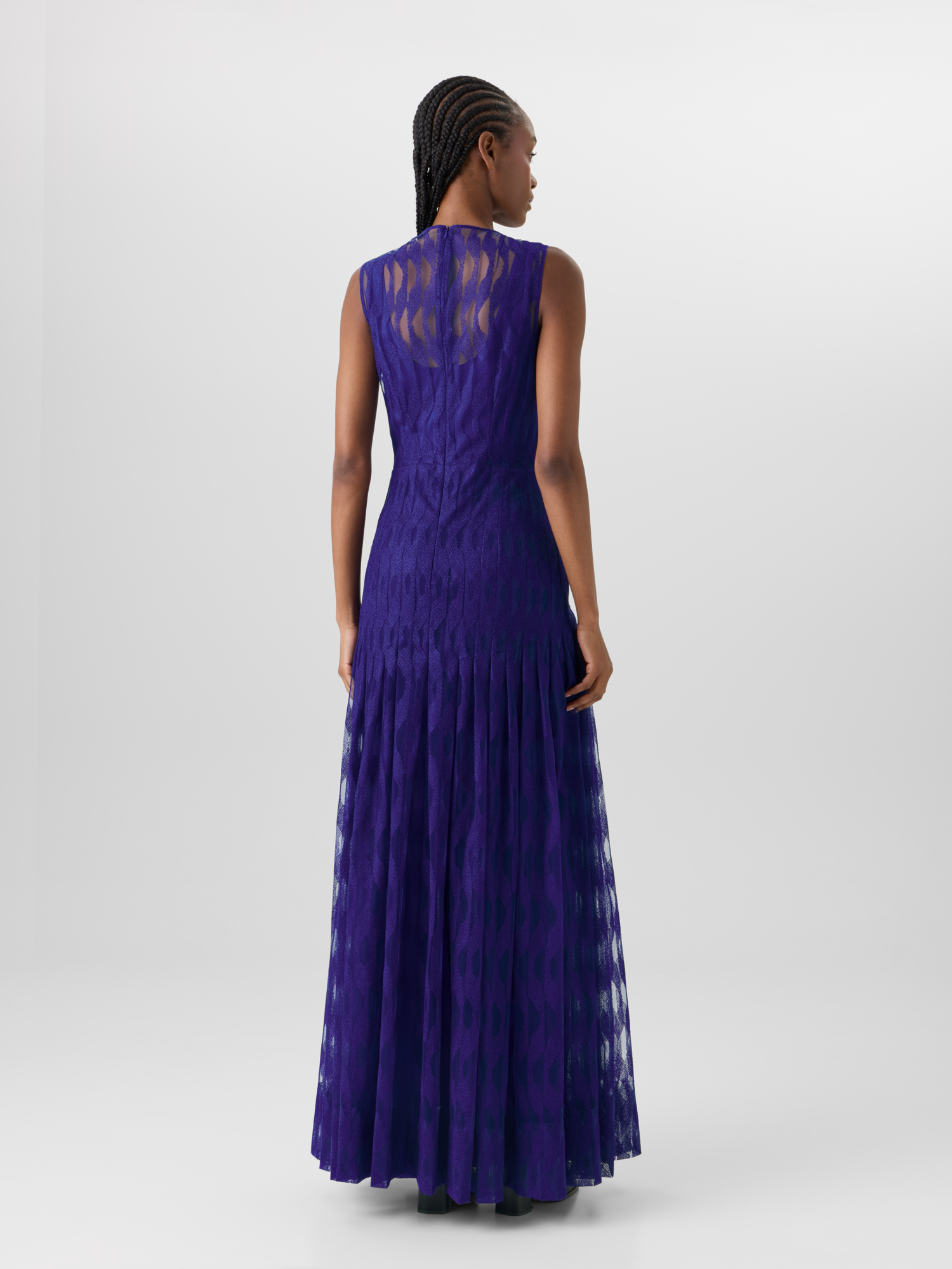 Designer Ärmelloses Abendkleid mit High Plains Stickerei auf Tüll - Violett 