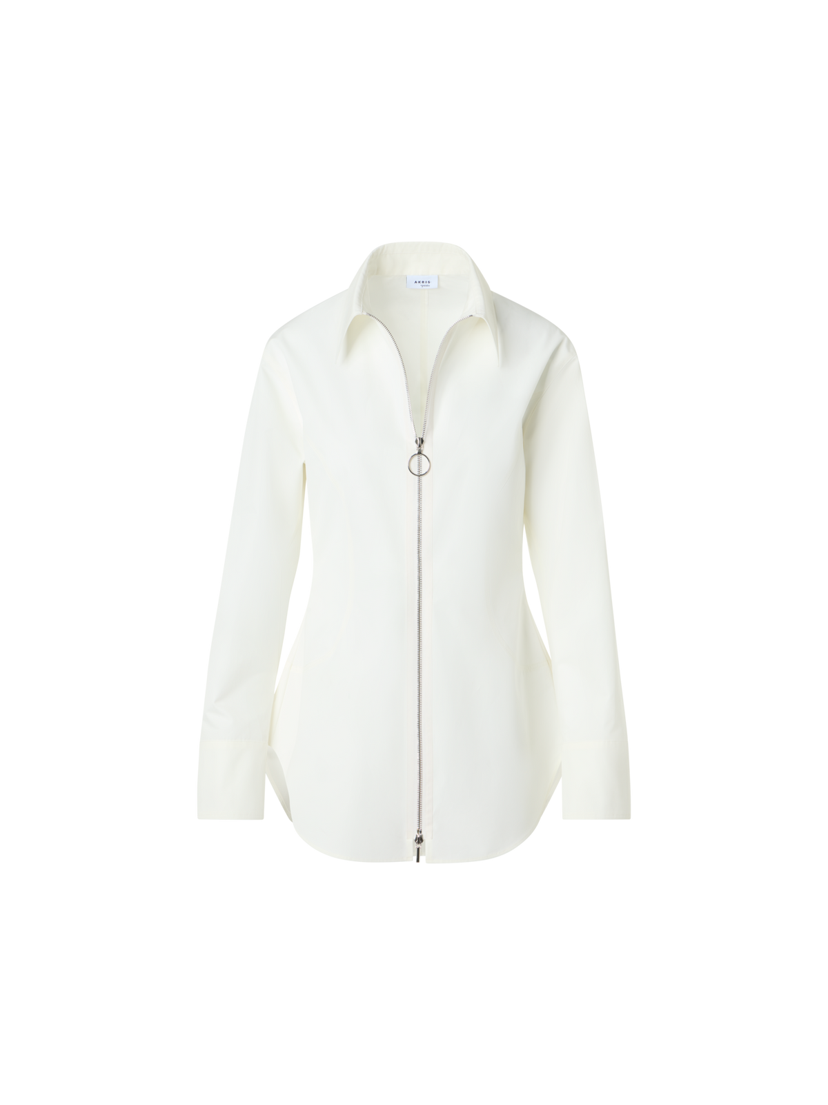 Designer Geraffte Bluse aus Baumwollpopeline mit Reissverschluss - Ecru