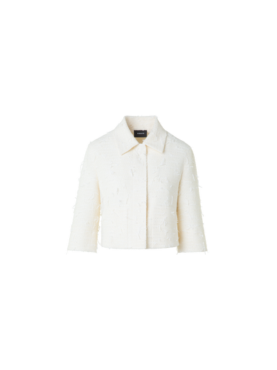 Designer Kurze Boxy-Pailletten-Jacke - Ecru - Weiss