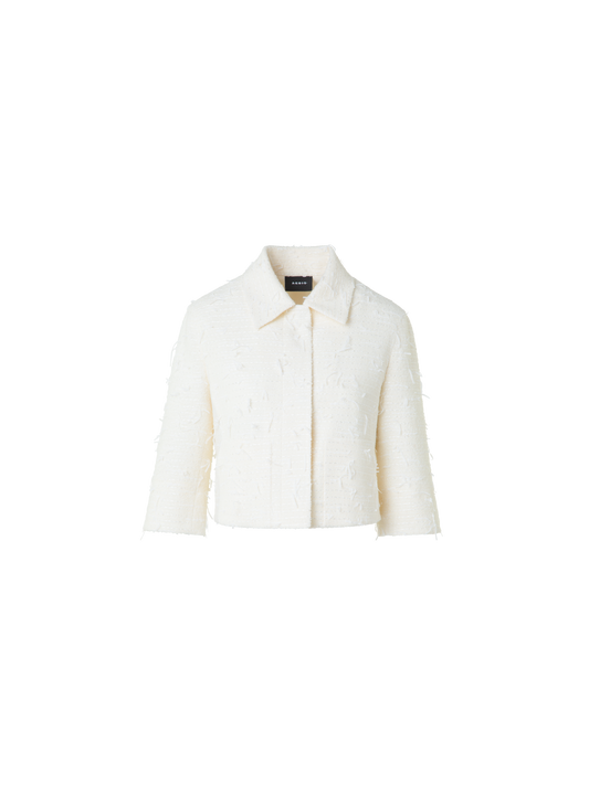 Designer Kurze Boxy-Pailletten-Jacke - Ecru - Weiss