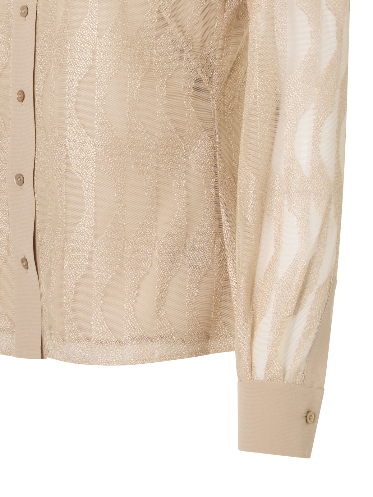 Designer Langärmelige Bluse mit High Plains Stickerei auf Tüll - Beige
