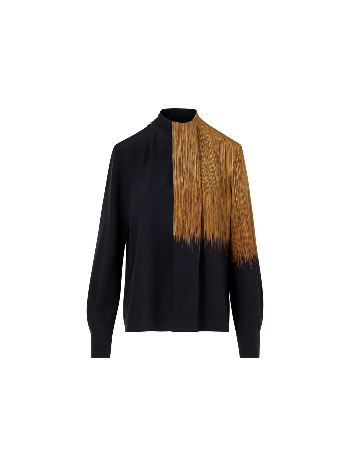 Designer Seidenbluse mit Oro Lienzo Print und Überwurf-Panel - Schwarz - Braun - Bunt