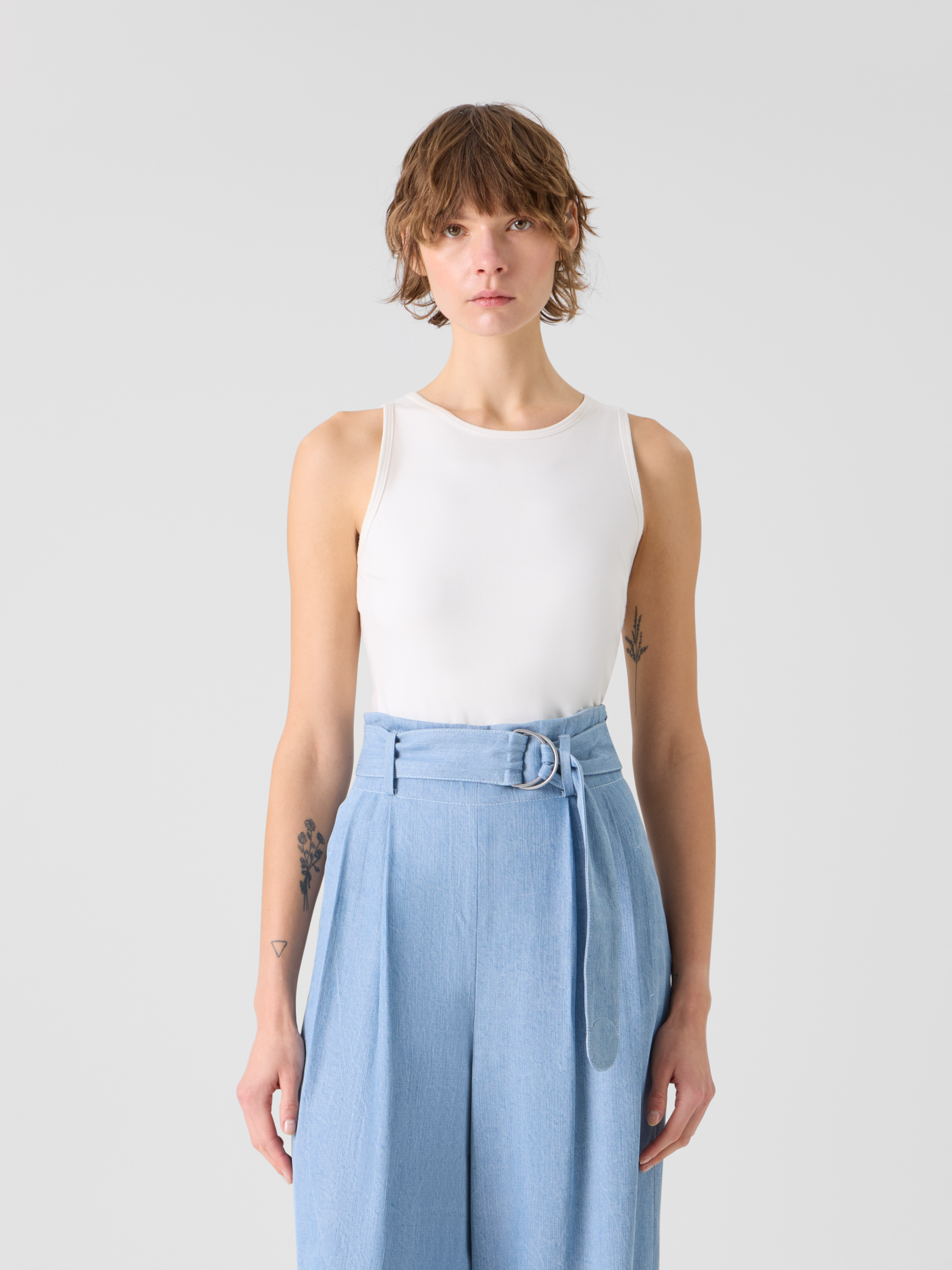 Designer Fiorella plissierte Denim-Culotte mit weitem Bein - Blau