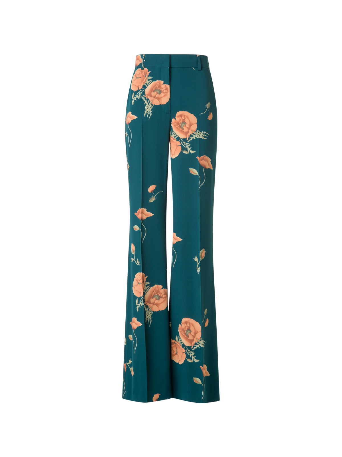 Designer Weite Seidenhose mit Anemone Druck - Grün