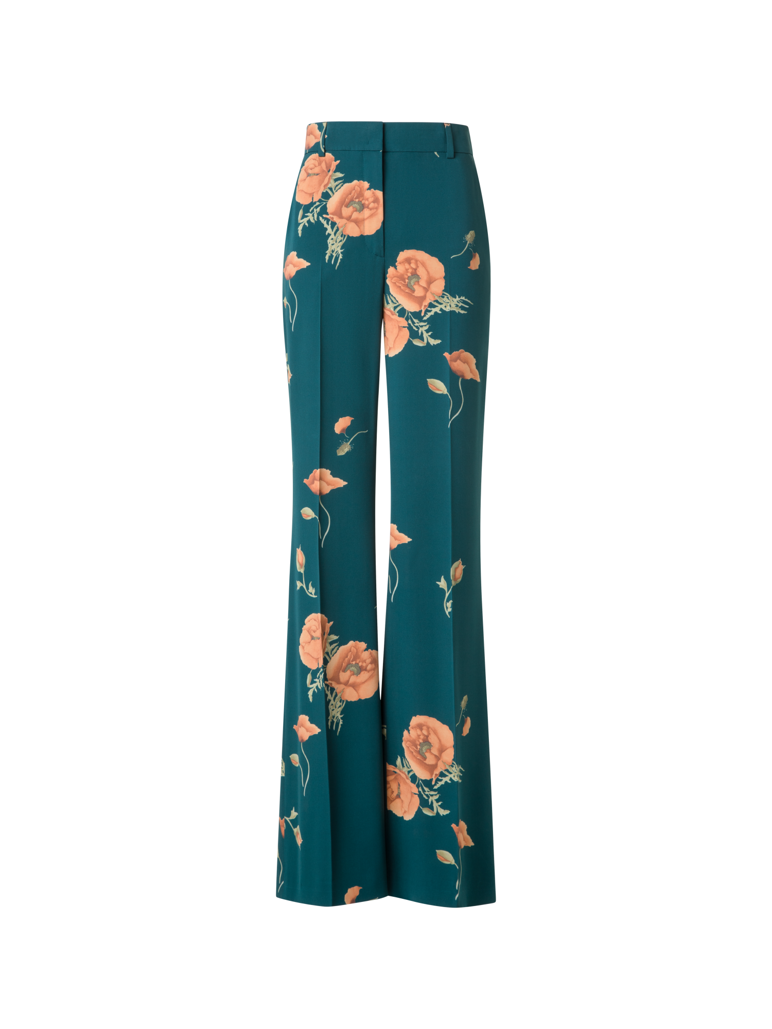 Designer Weite Seidenhose mit Anemone Druck - Grün