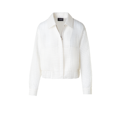 Transparenter Seiden-Blouson mit Window-Karo Stickerei