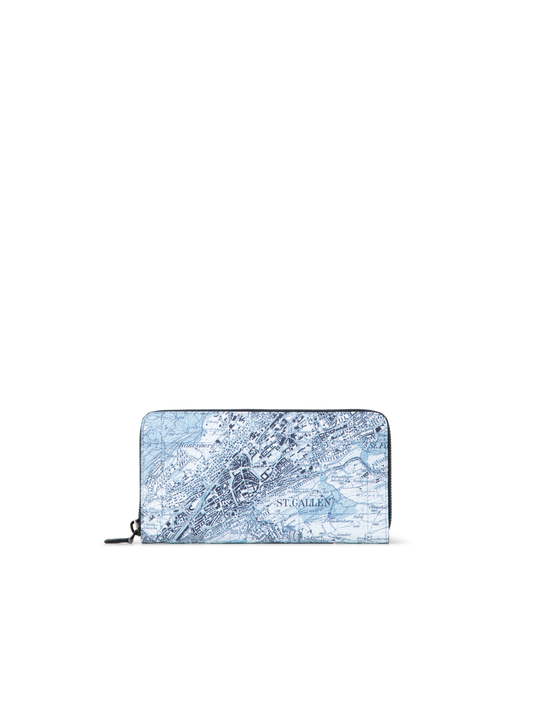 Designer Long Zip Wallet mit St. Gallen Map Druck - Blau - Bunt