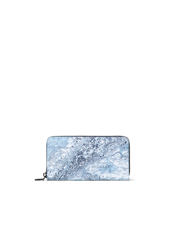 Designer Long Zip Wallet mit St. Gallen Map Druck - Blau - Bunt