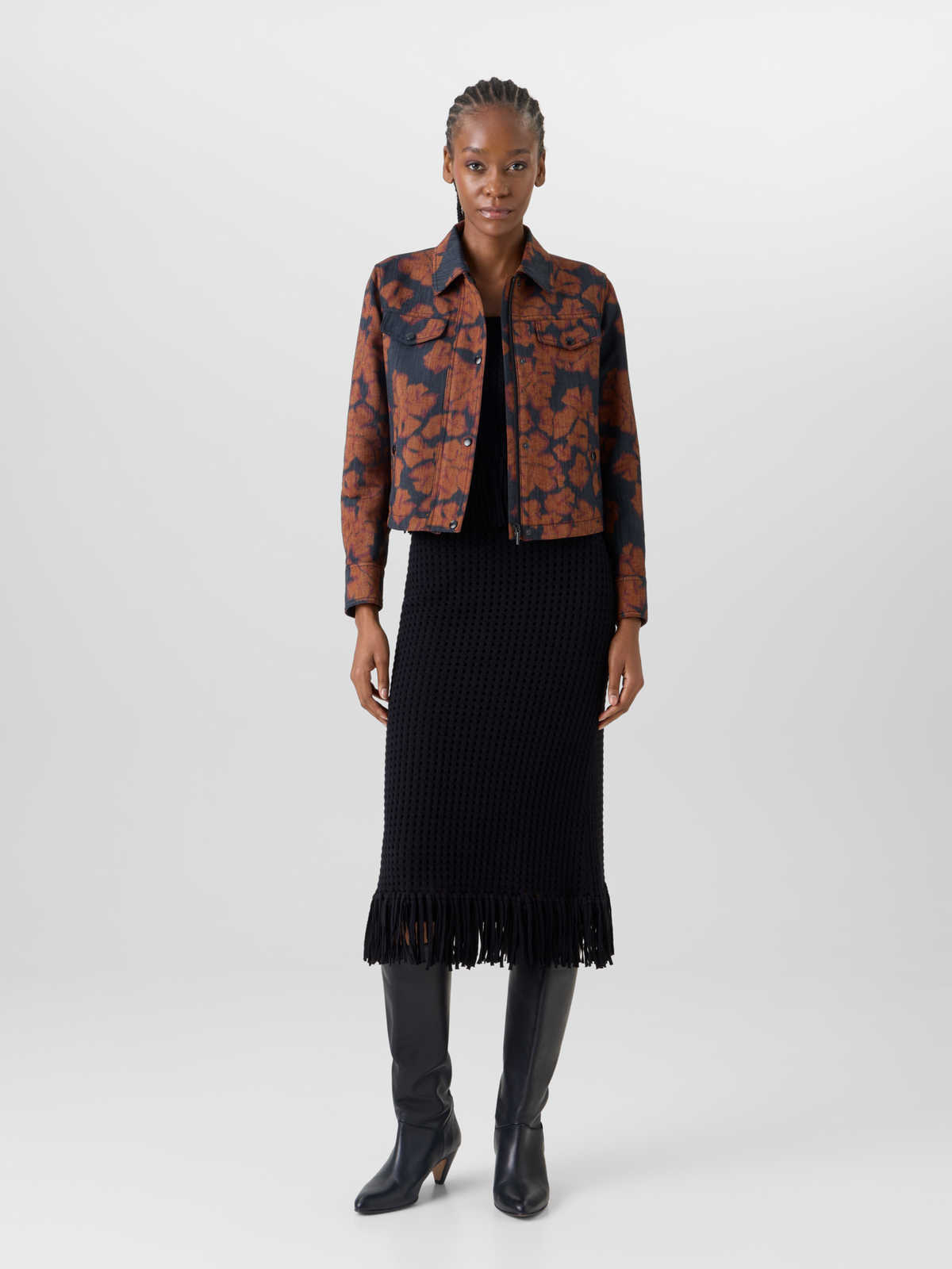 Designer Langärmelige Kurzjacke mit Ikat Flower Print - Bunt #editorial