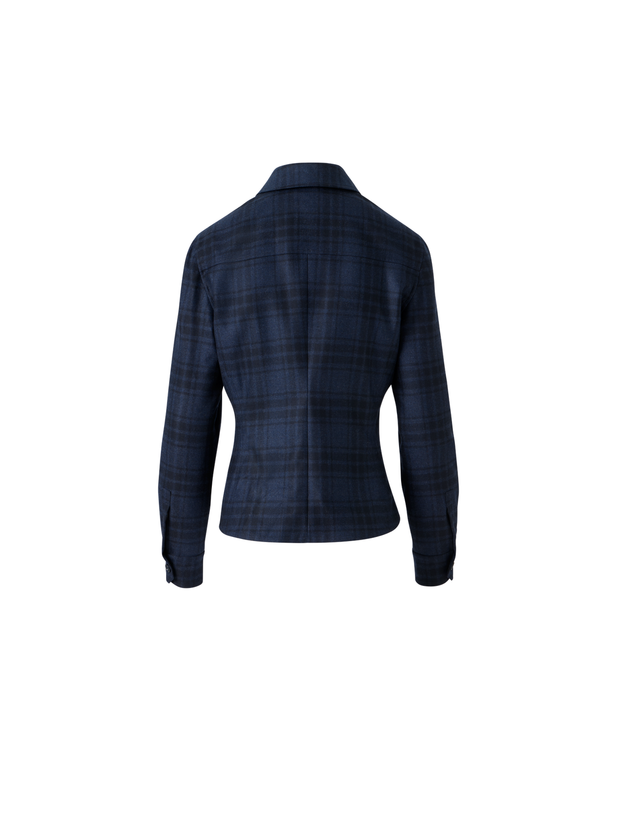 Designer Taillierte Wollflanell-Bluse im Karomuster - Dunkelblau - Blau
