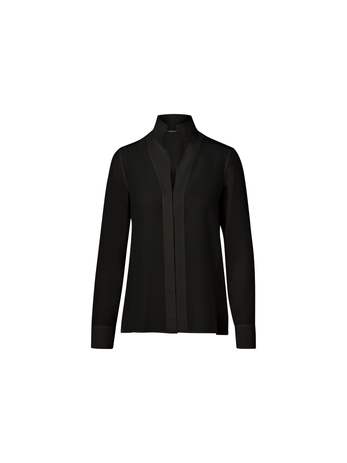 Designer Seidenbluse mit Stehkragen - Schwarz