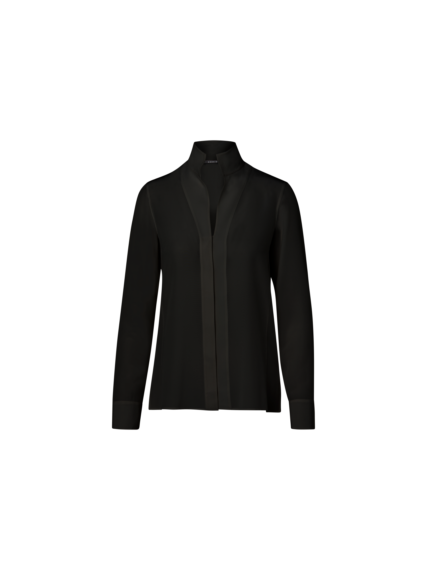 Designer Seidenbluse mit Stehkragen - Schwarz