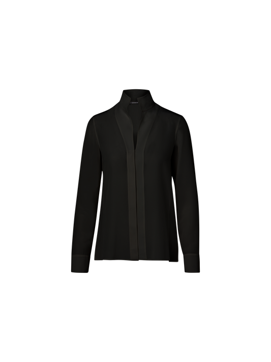 Designer Seidenbluse mit Stehkragen - Schwarz