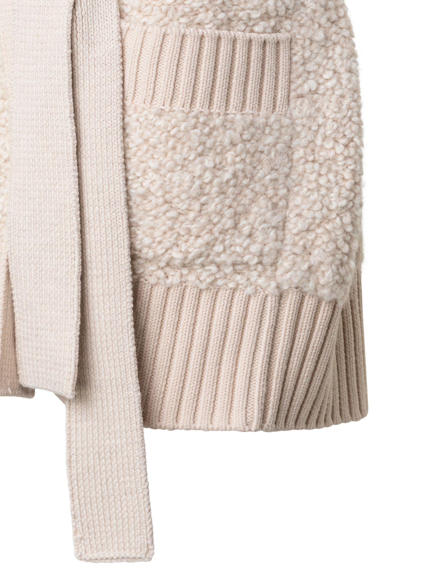 Designer Lange Strickjacke aus weichem Woll-Alpaka-Bouclé - Ecru - Weiss