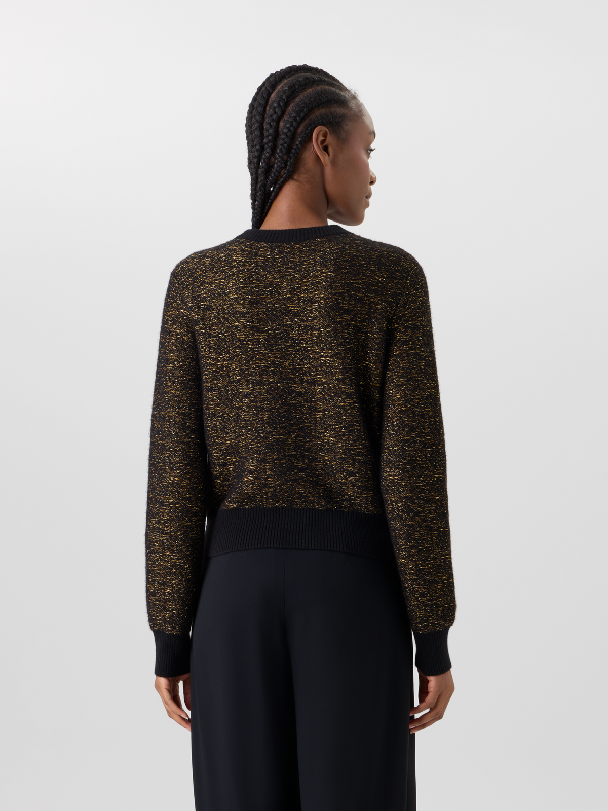 Designer Pullover aus Kaschmir-Lamé mit Ripp-Abschlüssen - Schwarz 