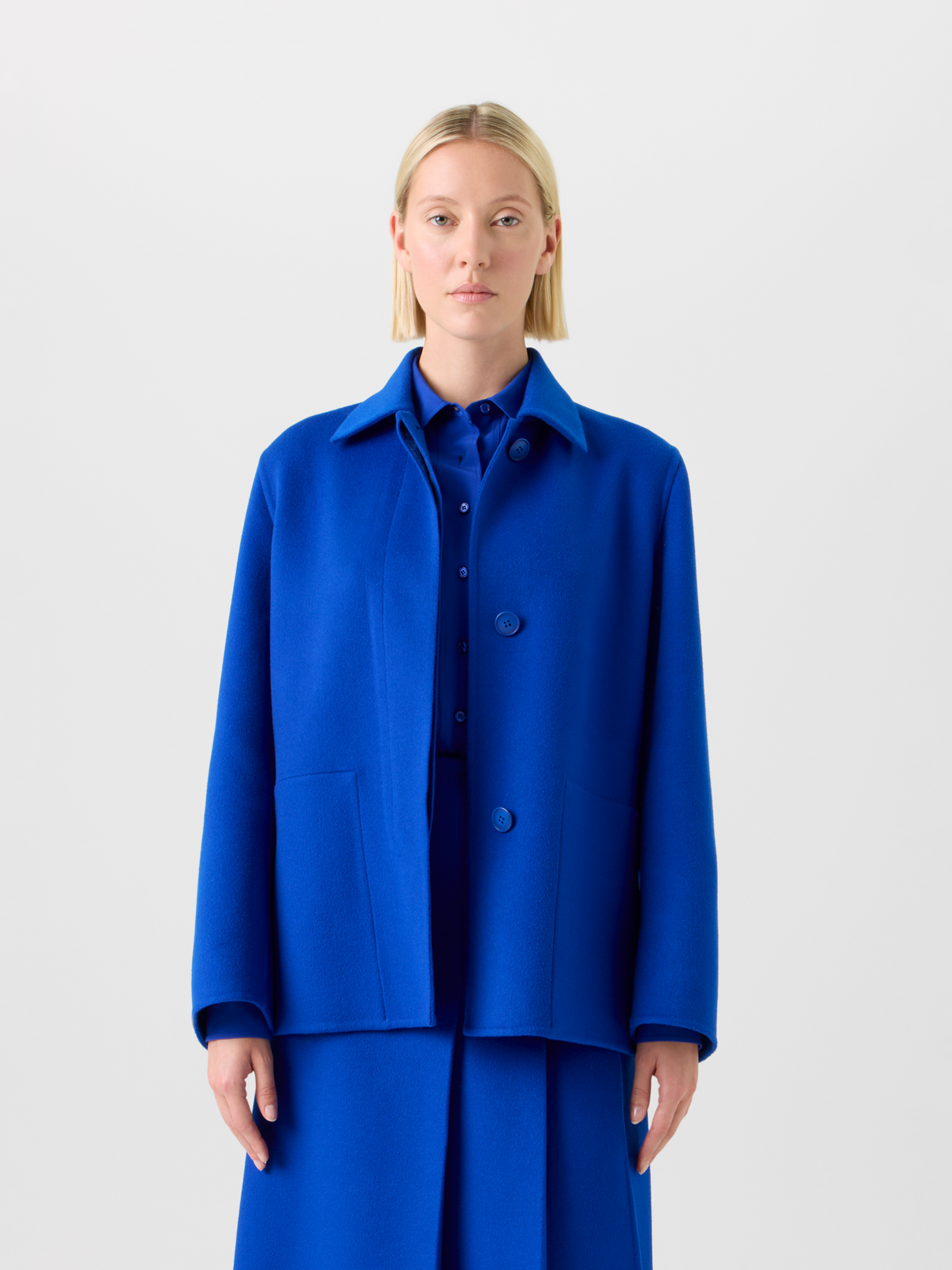 Designer Lange Kaschmir Doubleface Hemdjacke - Blau #editorial