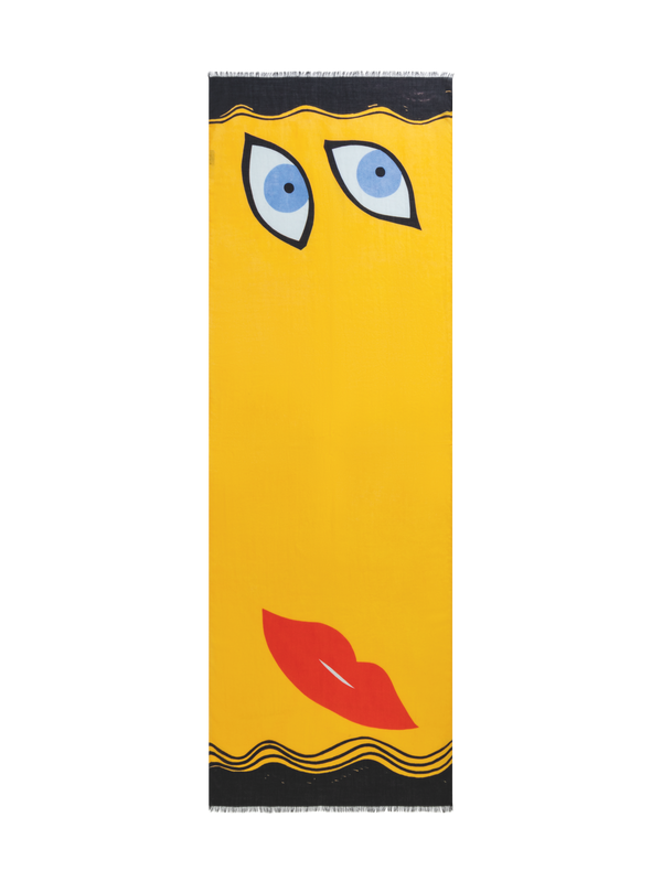 Designer Schal aus Kaschmir und Seide mit Portraitdruck - Bunt - Gelb