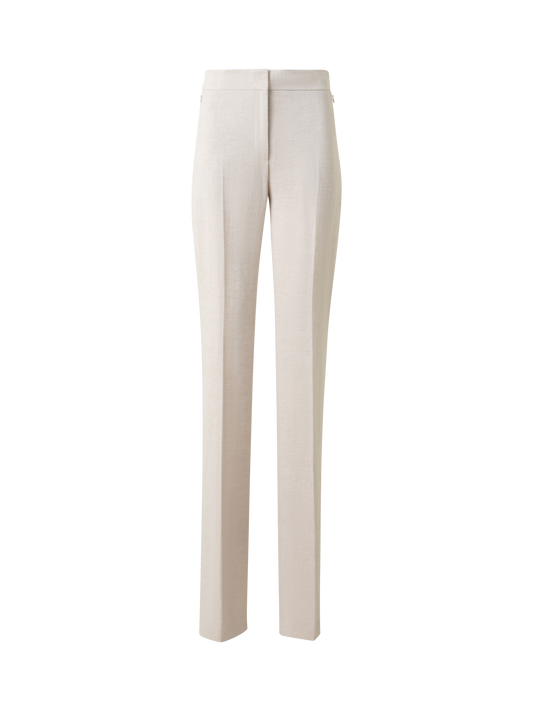 Designer Gerade Hose aus Leinen-Doubleface - Grau - Beige