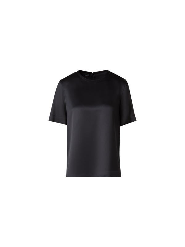 Designer Seidensatin T-Shirt Bluse - Schwarz